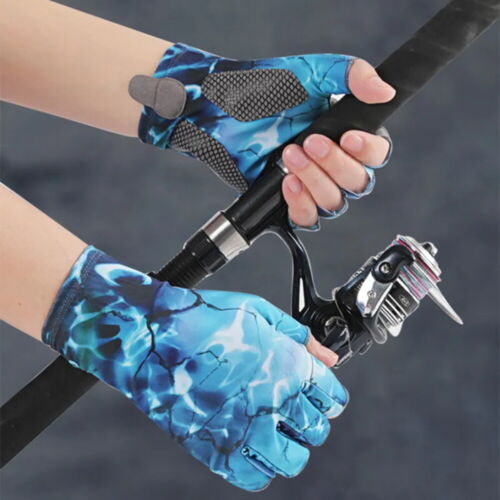 UPF 50+ Unisex Fingerless Fishing Gloves Sunscreen Ice Silk Gloves Non-Slip Grip - Picture 12 of 20