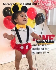 Cake smash 1st Birthday Outfit cover bowtie Black suspenders mouse ears 9-18