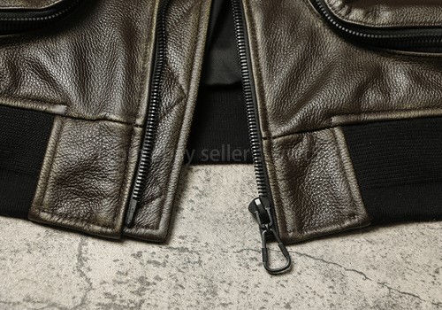 Unisex MA-1 Bomber Jacket Top Layer Cowhide Casual Jacket - Picture 9 of 16