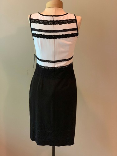 NUEVO CON ETIQUETAS $285 VESTIDO DE CÓCTEL VINTAGE ETCÉTERA NEGRO BLANCO ENCAJE RIBETE tallas 0 4 10 - Imagen 2 de 3