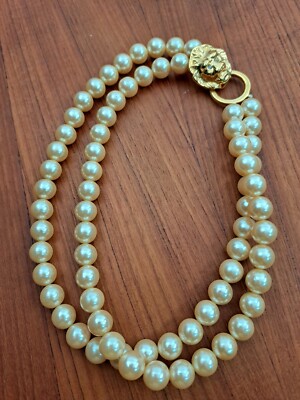 vtg. KJL for Avon Kenneth Jay Lane Faux Pearl lion clasp