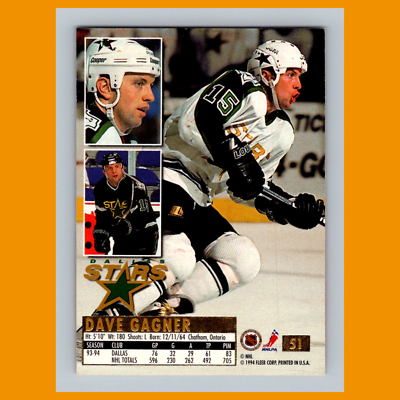 Dave Gagner #51 1994 Fleer Ultra Dallas Stars Hockey Card NHL NM