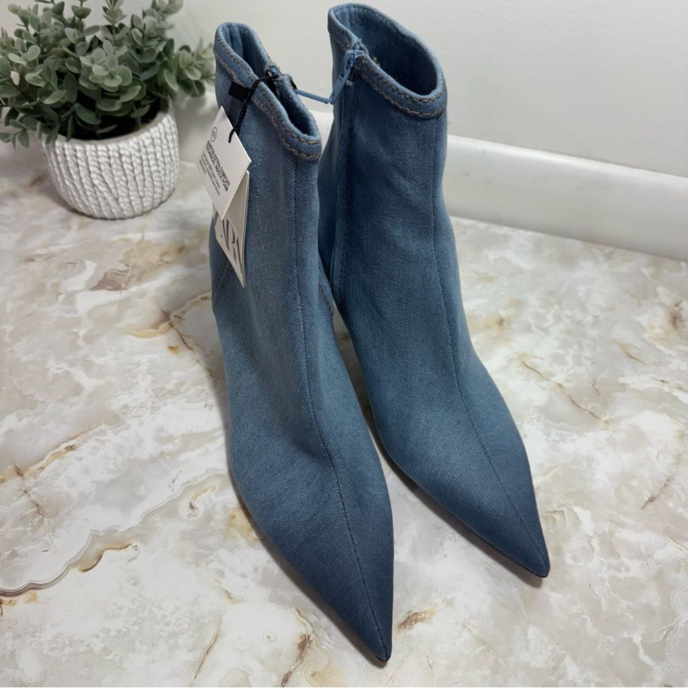 NWT Zara Heeled Denim Pointed Toe Ankle Boots 1119 Size 8 NWT Zara Heeled Denim Pointed Toe Ankle Boots 1119 Size 8