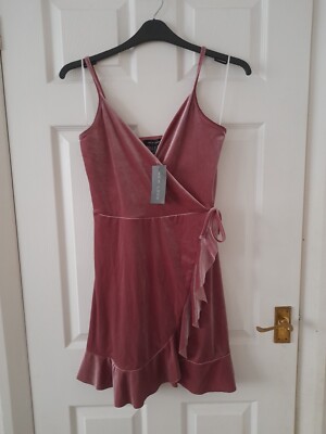 New Look Pink Velvet Sleeveless Wrap Ruffle Stretch Party Occasion Dress  Size 12 | eBay UK