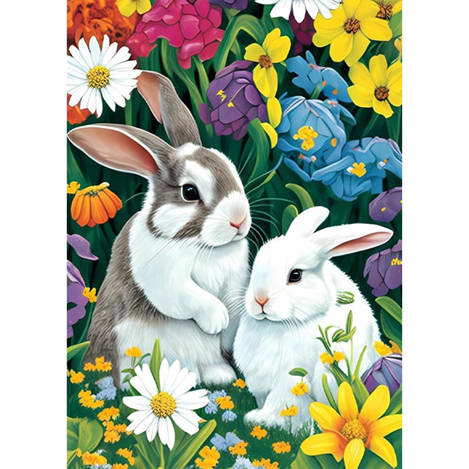 Rabbit Diamond Painting Kits, 5D DIY Flowers Diamond Painting Kit Full ...