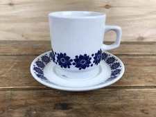 MCM Figgjo Norway Vitro Porselen Med Korund 3542 White Cup & Saucer Blue Flowers