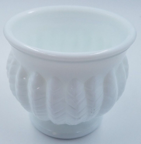 Vintage Collectible White Randall Milk Glass Planter Vase Feather Pattern