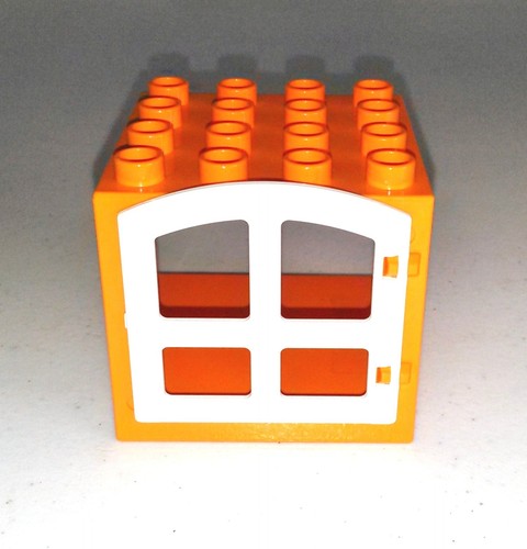 Lego DUPLO Building Door Frame 4x4x3 Orange with White Door - 第 1/3 張圖片