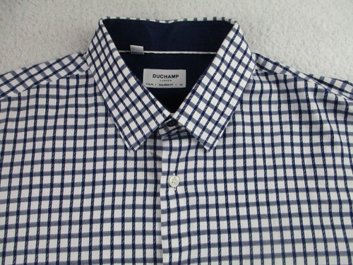 Duchamp London Dress Shirt Mens Size 17.5 XL Tailored Fit Blue Check Button Up - Picture 3 of 9