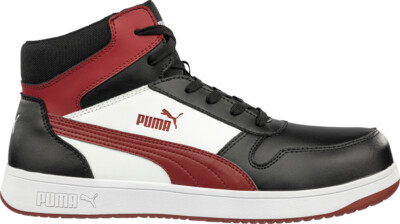 Puma sportlicher Retro Sicherheitsschuh FRONTCOURT MID S3L ESD schwarz/weiß/rot