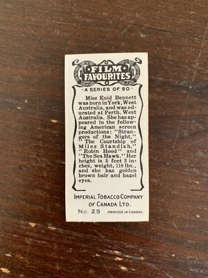 1920's Imperial Tobacco Film Favorites #25 Miss Enid Bennett