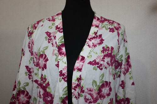 Nowadays Girls L 14-16 White Purple Floral Rayon Drape Open Cardigan Fringe Hem - Picture 2 of 7