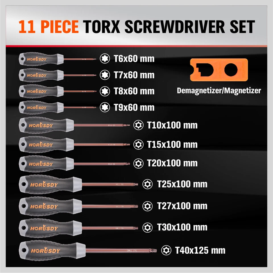 12 PC Torx Screwdriver Set Magnetic T6 - T40 Security Tamper Proof Star S2 Steel - Image 3 of 4