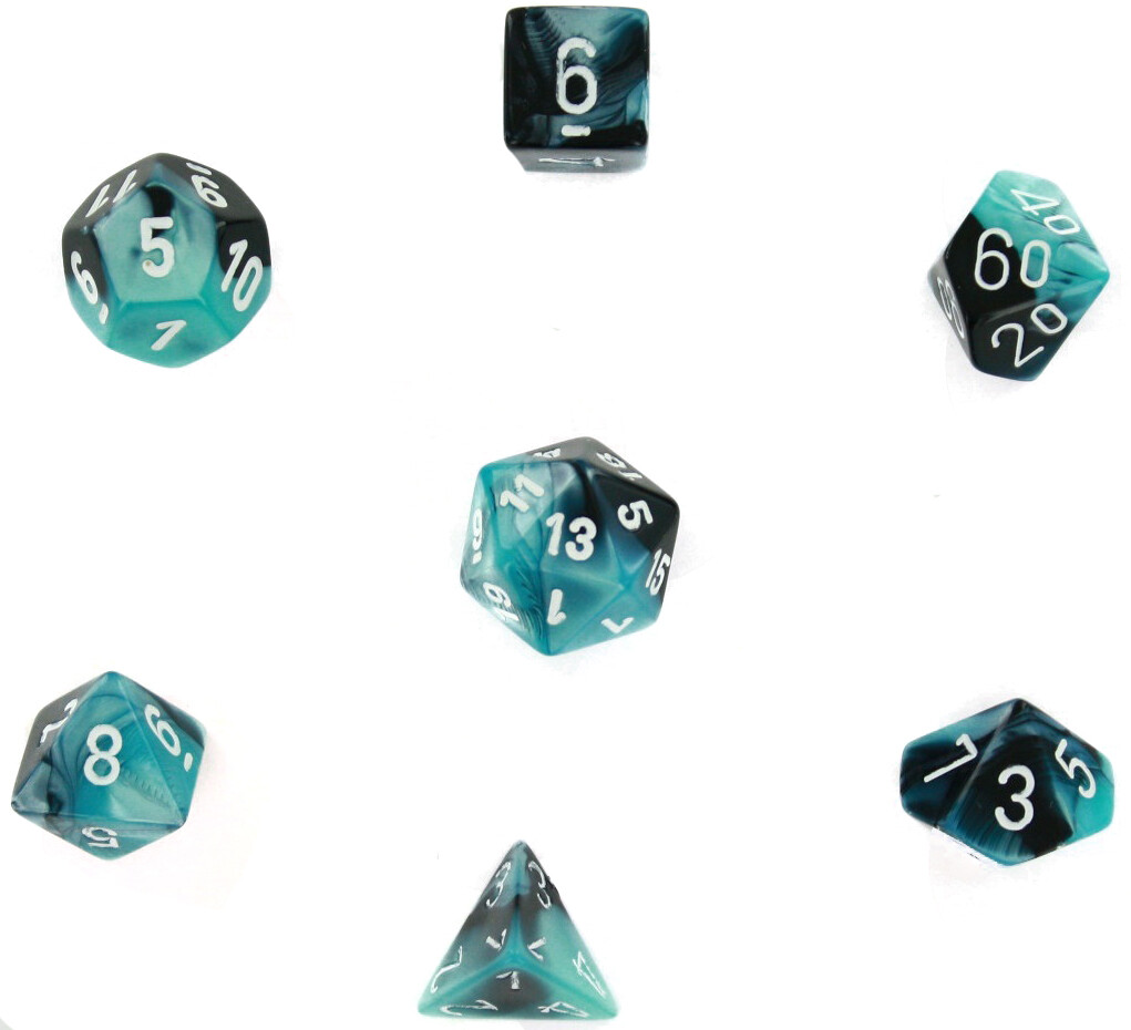 Набор из 7 кубиков Chessex 26446 Cube Gemini - Черная Оболочка с Белой Нумерацией