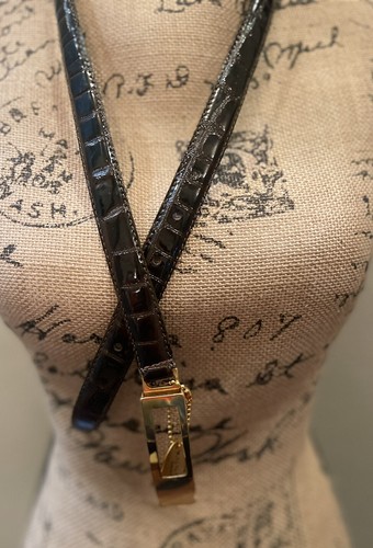 KUDOS CANADA BROWN / BLACK LEATHER SNAKE EMBOSSED BELT GOLD BUCKLE DISPLAY - Picture 4 of 12