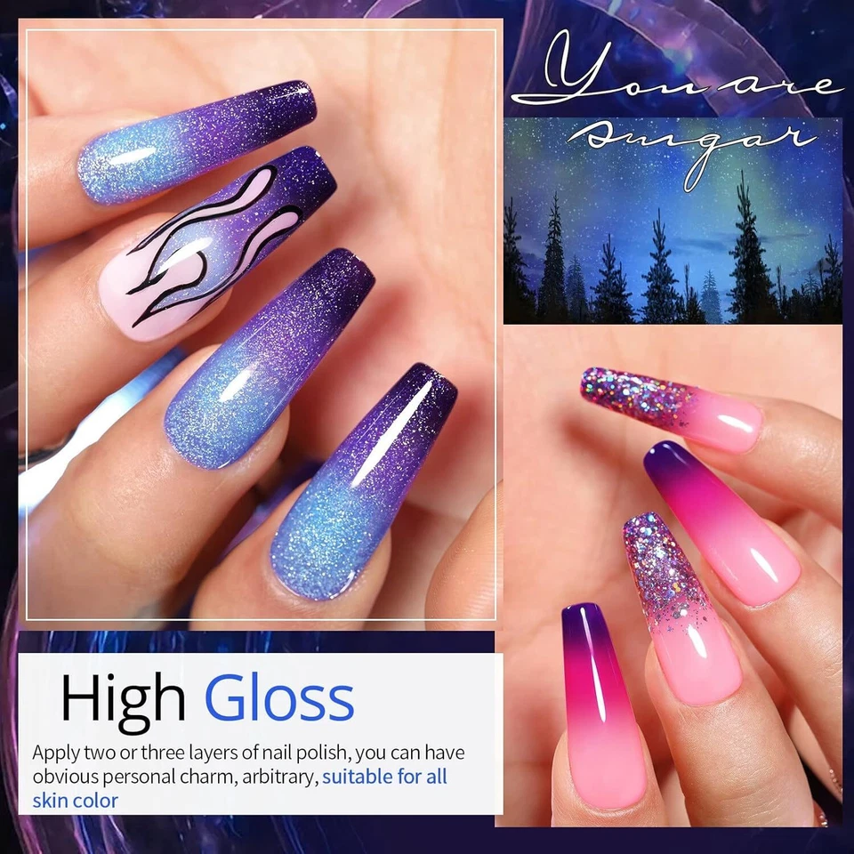 UV Nagellack Magnetisch Thermo, Gel Nagellack Glitzer Farbgel Chamäleon Schwarz - Bild 3 von 4