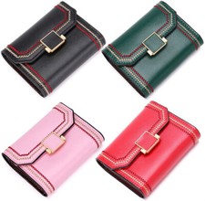 Women's Genuine Leather Credit Card Holder Accordion Style Metal Snap Wallet US