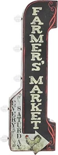 Farmer's Market Vintage LED Marquee Arrow Sign Wall Decor for Man Cave, Garage,