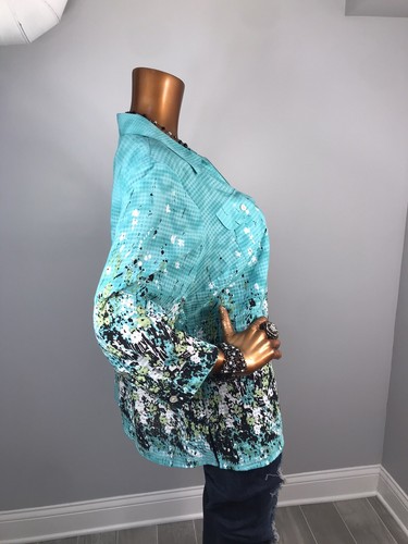ny collection 2X Plus Top Floral Prints Button Up Shirt Blouse Low Cut 3/4 Slvs - Picture 6 of 9
