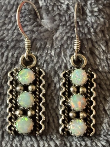 Triple OPAL Southwestern Sterling Silver Vintage Drop Earrings