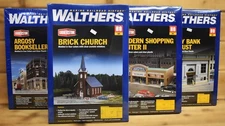Lot of 4 Walthers Cornerstone Buildings HO Kits Church Bank Shopping Bookseller