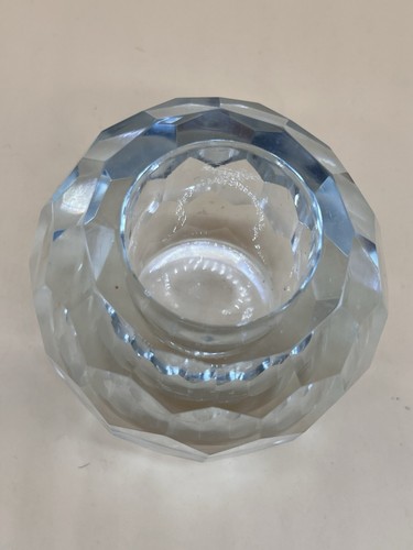 VTG HEXAGON PANEL CANDLE HOLDER Heavy Prismatic Round Ball Clear Glass - Picture 6 of 6