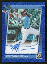 2021 Donruss Optic #RRS-MH Monte Harrison Rated Rookie Auto Blue Mojo #/99