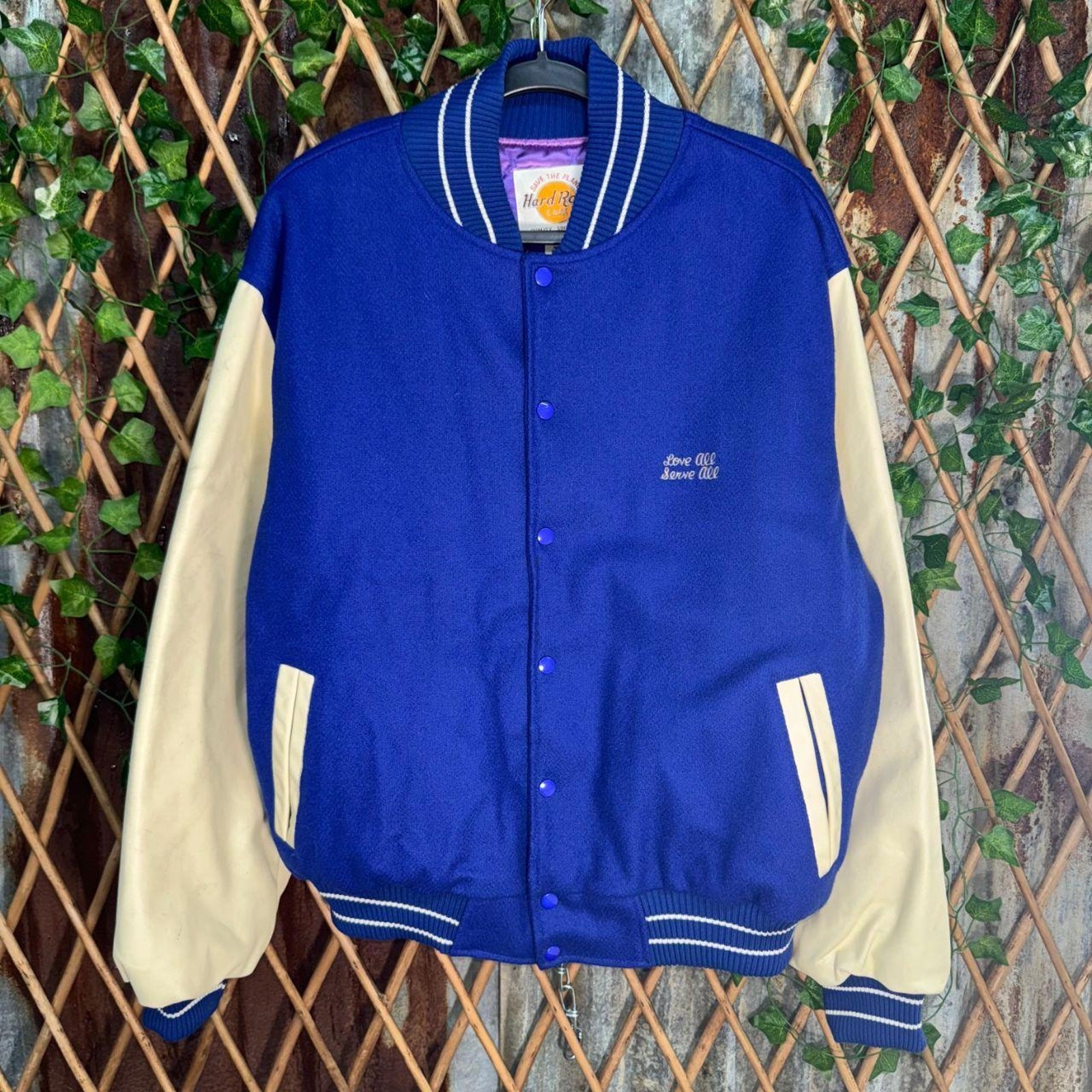 Vintage hard rock cafe SD 1990s embroidered letterman jacket image 2