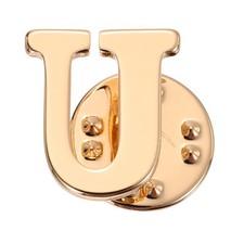 Letter Lapel Pins, Initial Alphabet Collar Pins, Gold Tone, Letter U