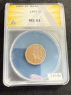 Gorgeous 1862 Indian Head Cent 1c Penny ANACS Graded Estate Coin MS62 MS 62 1646