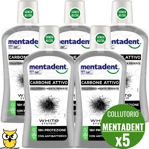 MENTADENT COLLUTORIO WHITE SYSTEM CARBONE ATTIVO E ZINCO 500ML X5