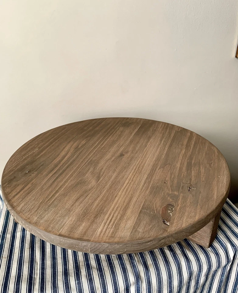 European Antique Low Round Wooden Table Riser with Feet Primitive Bread Board - Image 4 of 4