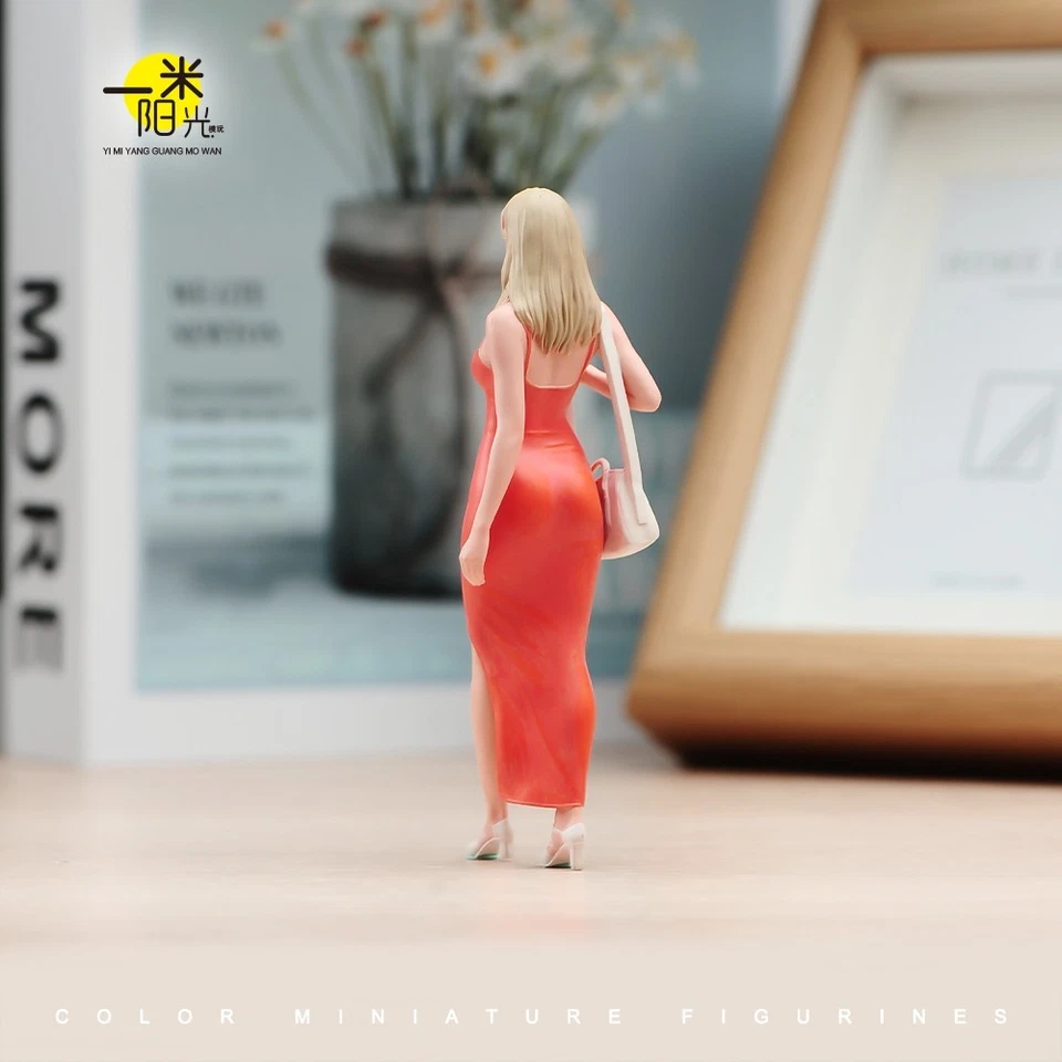 Diorama Scene Prop 1:18 Red Dress Beauty Doll Realistic Miniature Figure Toys - Image 3 of 4