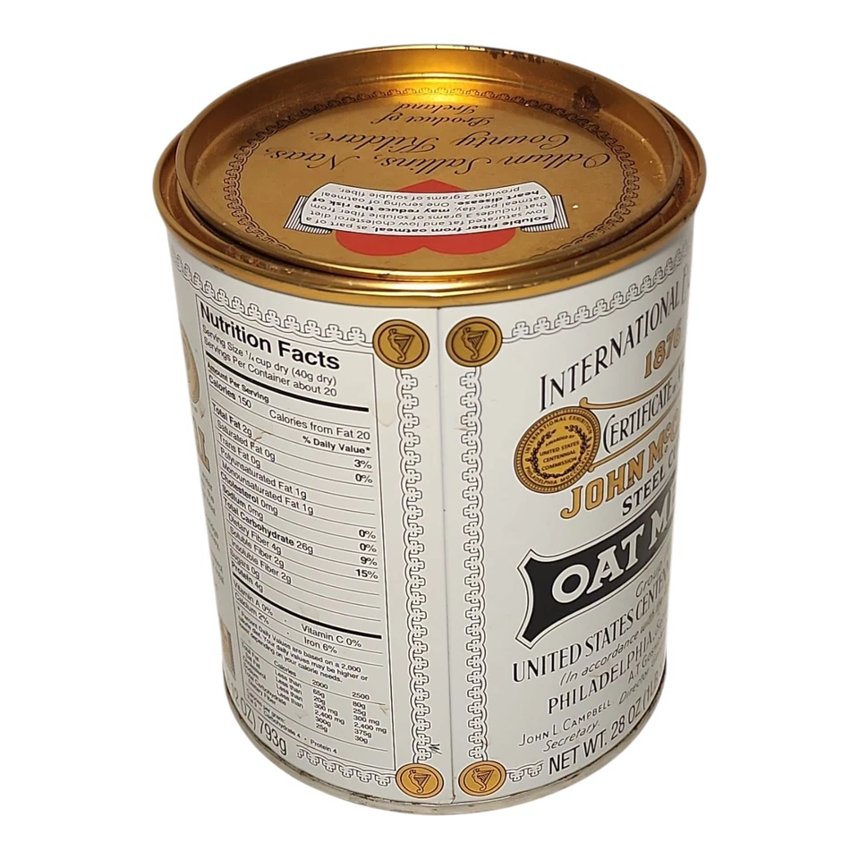Vintage John McCann's Steel Cut Irish Oatmeal Round Tin Can 5.25" Tall Empty - Image 3 of 4