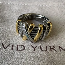 David Yurman Helena 15 mm 925/14K Two-Tone Diamond Wrap Ring – US Size 6