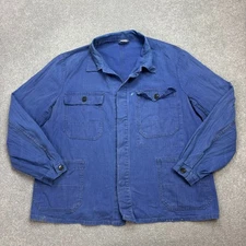 French Jacket Adult Large Blue VTG Herringbone Work Wear Sanfor Chore Canvas Men