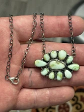 STERLING SILVER NATIVE AMERICAN SW PALOMINO TURQUOISE CLUSTER BAR NECKLACE .925