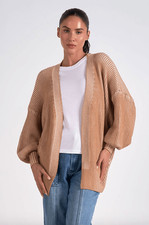 NWT Elan Tan White Ribbed Cardigan Size Small New
