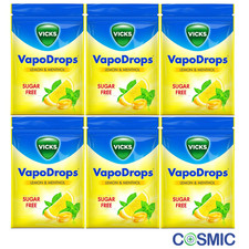 6 X Vicks VapoDrops Sugar Free Lemon & Menthol For Cold And Flu 72g