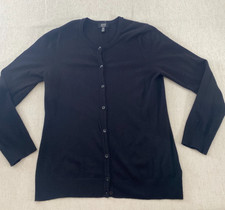 Jones New York Signature Cardigan Womens L Black Button Front Crew Neck Casual