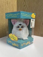 Tiger Electronics Furby Babies Model 70-940 White Fur With Pink Ears Brown Eyes