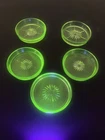 Set of 5 Vintage Uranium Green Glass Coasters - Federal Glass. Glows