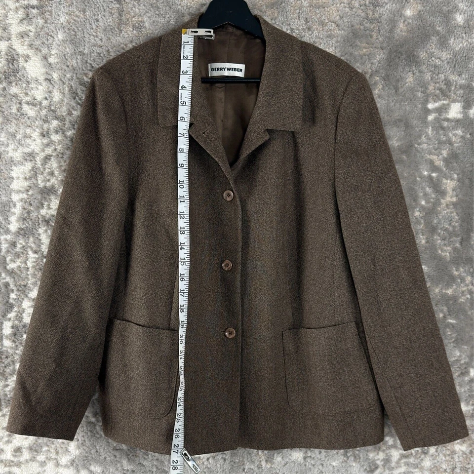 Chaqueta Blazer Gerry Weber Talla 16 Lana Marrón Manga Larga Botón Bolsillo Forrado Foto 2 de 4