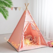 Teepee Tent for Kids with Mat, Star Lights, Carry Case, Cotton Canvas Playhou...