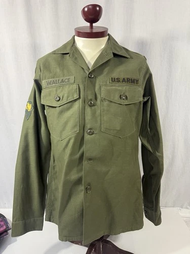 Vintage Vietnam Era U.S. Military Army OG-107 Green Cotton  Shirt M Helicopter