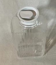 VINTAGE RIBBED GLASS REFRIGERATOR 2 QRT. PITCHER/BOTTLE W/LID -