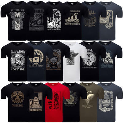 Diarbo Herren T-Shirt mit Wikinger Druck Odin, Walhalla, Walküre, Thor