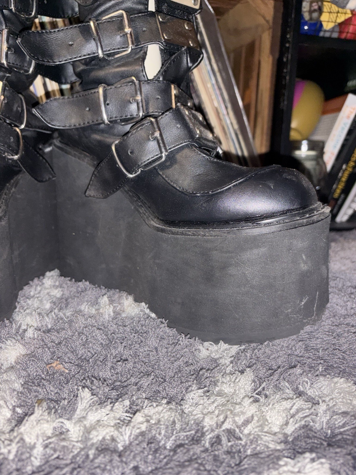 DEMONIA SWING-815 Wedge Platform Goth Buckle Blac… - image 7