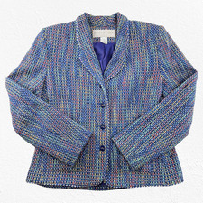 1990s Vintage Doncaster Multicolor Weave Tweed Blazer Jacket Size 8 USA Made