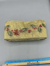 Christmas Ribbon Wired Edge Embroidered With Attached Jewels. 25 Feet Gold